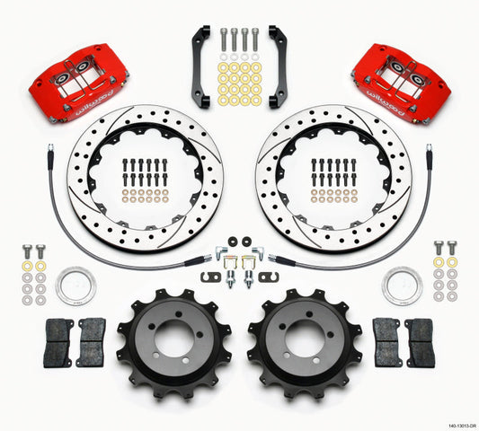 Wilwood Dynapro Radial Rear Kit 12.88in Drilled Red 2006-2007 Subaru WRX w/Lines