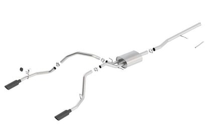 Borla 14 Sierra 1500 C/B S-Type Exh/2.75in Into Dual 2.25in Out 4in Split Rear Exit-Black Chrome