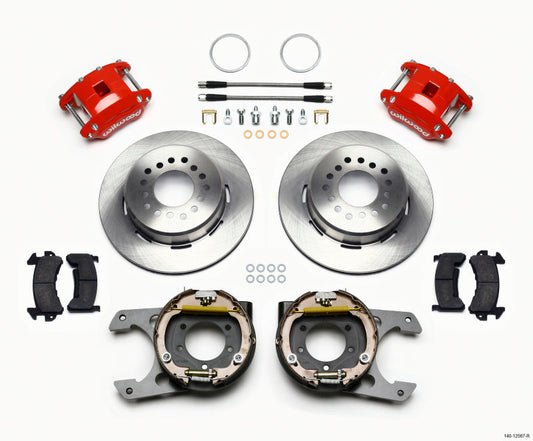 Wilwood D154 P/S Park Brake Kit Red Jeep Dana 35 2.56 Off 5-lug w/ lines